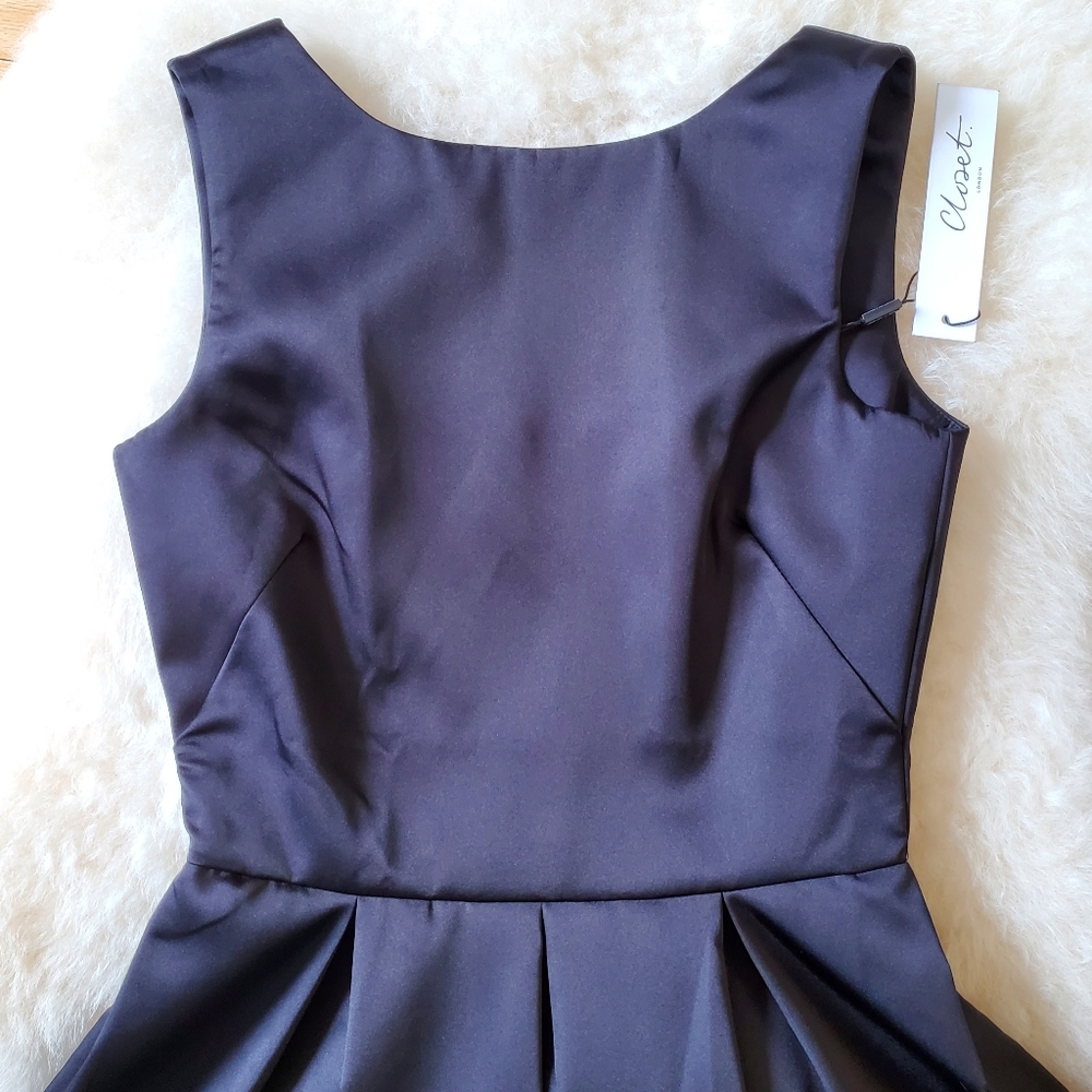 NWT Modcloth Closet UK Black Satin Dress 2 XS LBD